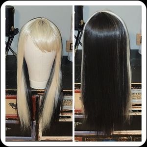 Black/White Two-Toned Synthetic Wig With Bangs